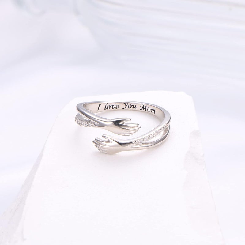 Yearace Hug Ring, S925 Sterling Silver Hug Rings for Women Girl, Hugging Hand Open Promise Ring, Mothers Day Valentine's Day Birthday Gifts - Image 4